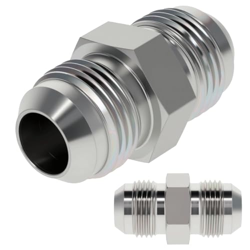 Image of 2403-06-06 Adapter Fitting 3 /8 inch Male JIC (9 /16 inch-18 thread) x 3 /8 inch Male JIC | SAE J514 Standard, Carbon Steel Flared Straight Tube Union Hydraulic Hose Connector (2 PACK)