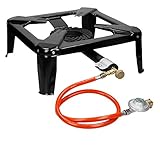 LEICHT TRAGBAR - Idealer Begleiter für Camping und Freizeit.Der Hockerkocher erhalten Sie mit 100 cm langen Niederdruckschlauch und 50 Bar Druckregler.