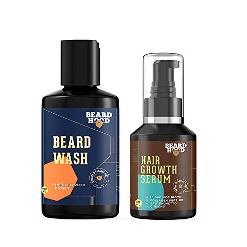 Beardhood Beard and Hair Growth Serum, 50ml and Beard Growth Wash, 100ml