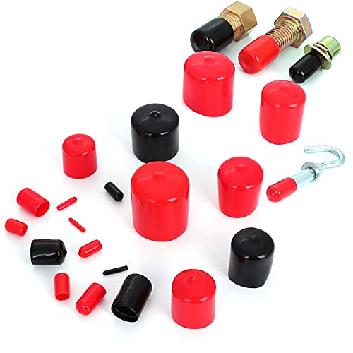 Image of ISPINNER 170pcs Rubber End Caps Assortment Kit, Flexible Bolt Screw Thread Protector Safety Cover in 10 Sizes from 2 /25 inch to 4 /5 inch, Black and Red