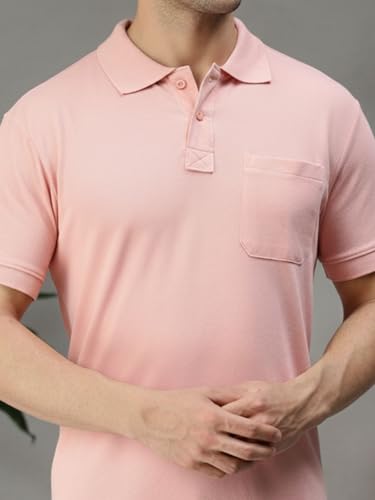 Image of Lux Cozi Men's Polo T-Shirt Regular Fit Half Sleeves with Pocket | Cotton Blend Polo Neck Collar T-Shirt for Men | Casual, Office Comfortable Breathable T-Shirt | Stylish Plain Tee