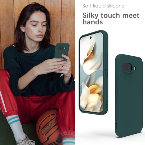 YATWIN Hülle für Google Pixel 9a, Silikon Handyhülle mit Futter, 1mm Kamera und Displayschutz, Dünn & Leicht, Anti Kratzer Case, Grün 4