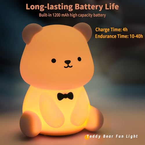 Image of Led Cute Teddy Bear Night Light, Dimmable Nursery Kawaii Lamps, Super Squishy Silicone USB Rechargeable Touch Control Night Lamp, Used for Camping Party Room Decor (Teddy Bear)