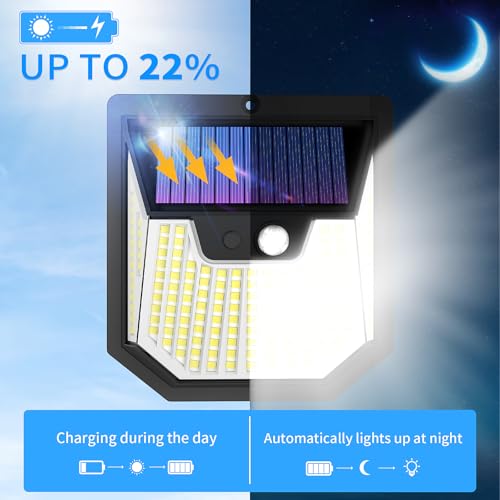 Solar Security Lights Outdoor Graden - 4PACK Solar Wall Lights 270° Wide Angle Motion Sensor Lights IP65 Waterproof Outside Powered Flood Lighting for Fence Garden
