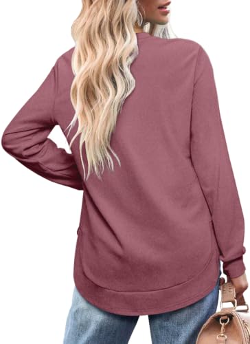 Image of OFEEFAN Womens Sweatshirt Crewneck Long Sleeve Shirts High Low Tops Curved Hem