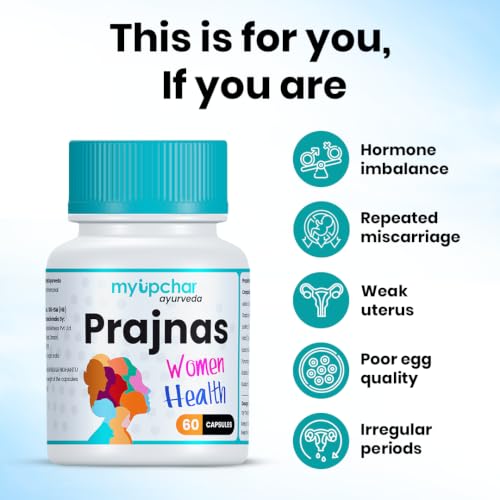 Image of myUpchar Ayurveda Prajnas Women's Wellness Capsules | Healthy Pregnancy | PCOS & PCOD Supplements | Helps in Menstrual Cycle, Irregular Periods & Hormonal Balance | Shatavari, Gokshura, Ashoka, Giloy - 60 Capsules (Pack of 1)