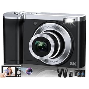 5K Digital Camera 56MP Cameras for Photography Autofocus,10X Optical Zoom Vlogging Compact Camera with Front and Rear Camera,6-Axis Anti-Shake,Touch Screen with 64GB SD Card,2 Batteries