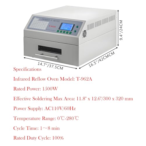 Reflow Oven, 1500W IR Convection Oven with PC Connectivity, 8 Pre-Set Waves, 280°C, Drawer Style for SMT PCB LED Board Soldering - Image 2