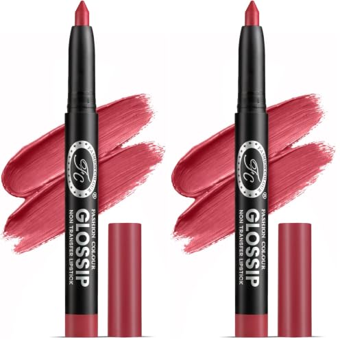 Image of Fashion Colour Glossip Non-Transfer Lipstick | Long-Lasting 12 Hours Stay | Retractable Lip Crayon | One Swipe Application | Available in 19 Vibrant Shades (Spicy Ruby) (Pack of 2)