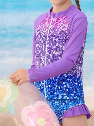 Image of Funnycokid Girls Swimsuit Kids Bathing Suit Rashguard Swimwear Long Sleeve 3 Piece Toddler 3-7 Years