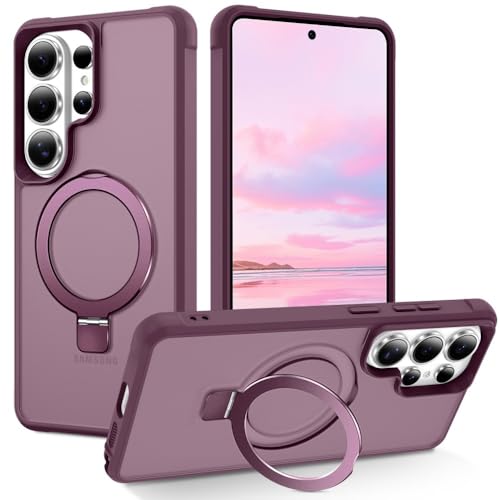 Coque Samsung S24 Ultra bordeaux en silicone rigide avec support métallique rotatif