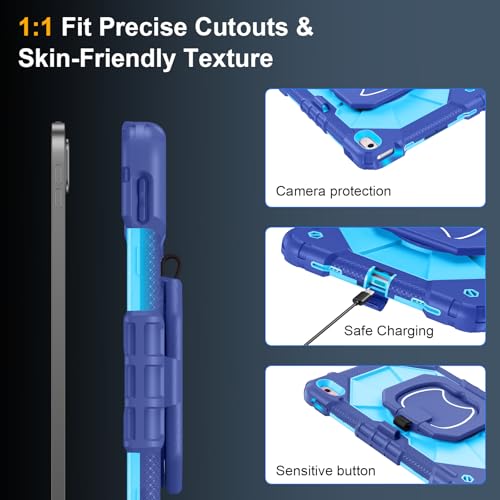 Image of Case for iPad (A16) 11th Generation 11 Inch 2025, Ubearkk for iPad 10th Generation 10.9 inch 2022 case with Screen Protector 360 Degree Rotating Stand Shoulder Strap Pencil Holder, Navy Blue