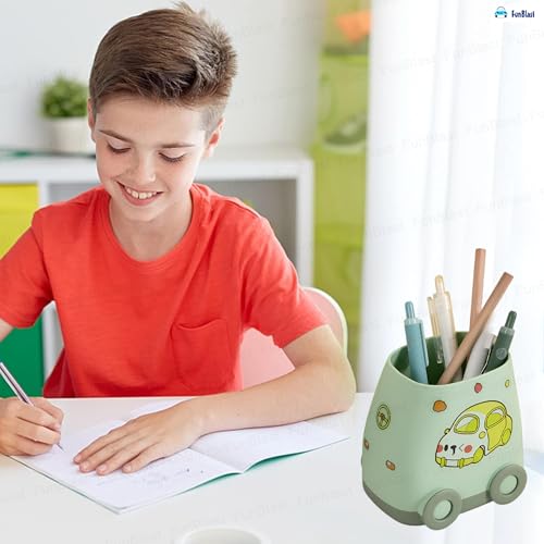 Image of FunBlast Pen Stand for Study Table, Car Stationary Organizer with Kawaii Stickers, Pen Stand for Kids & Girls, Desk Organizer, Birthday Return Gifts for Kids (Sea Green)