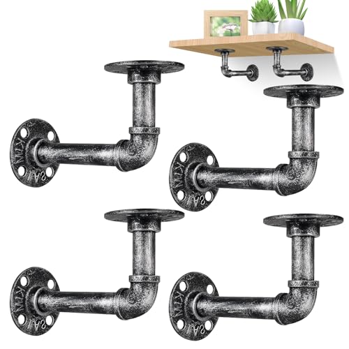 YAUNGEL 4PCS Supports Industriels pour Tubes, Coudes et Étagères Flottantes - Supports de Livres, Décorations de Meubles Anciens (Argent, 15 * 8CM)