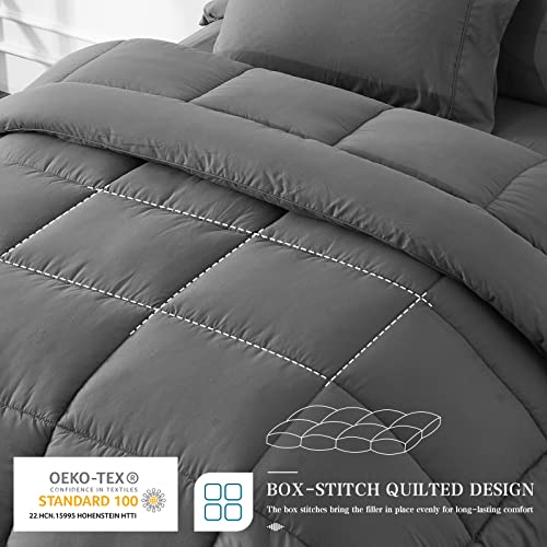 Newspin Queen Bed In A Bag - 7 Pieces Dark Grey Comforter Set, Lightweight All Season Ultra Soft Bedding Comforter Set With Comforter, Flat Sheet, Fitted Sheet, Pillowcases & Shams #TOP1