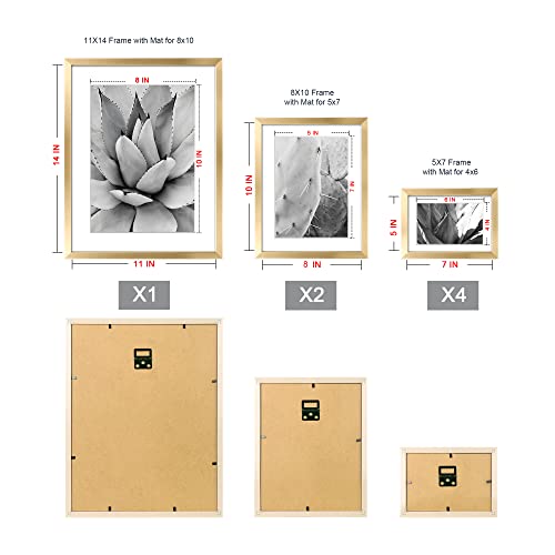 Artbyhannah 7 Pack Gold Gallery Wall Picture Frames Sets With Decorative Botanical Art Prints For Photo Frame Collages For Home Decoration, Multiple Sizes 11X14X1, 8X10X2, 5X7X4 #TOP4