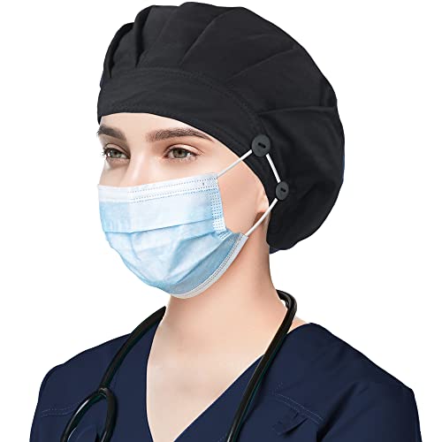 Image of ABAMERICA Bouffant Caps with Button and Sweatband, Adjustable Scrub Caps for Women Men, One Size Multi Color