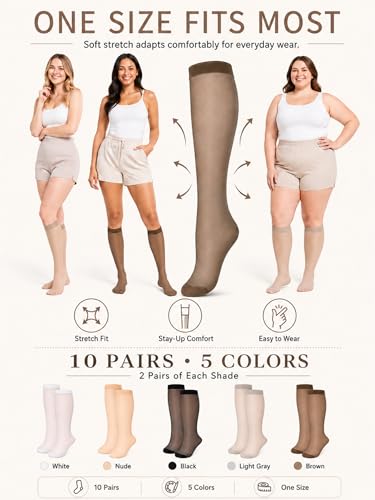 Image of Geyoga Knee High Stockings for Women Sheer Nylon Socks