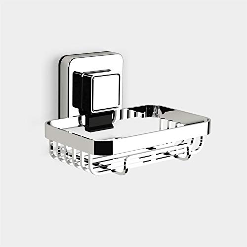 Image of Pushloc Wall Mounted Double Edge Suction Soap Basket, Chrome, No Drilling, Easy Installation