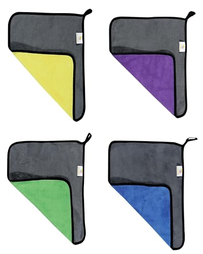 Image of RD TREND Microfiber Multipurpose Assorted Cleaning Towel 500 GSM Size-40x30 Cm |Soft, Super Absorbent, Quick Dry | Reusable Lint-Free Cloth for Car, Kitchen, Bathroom, Glass, Gym & Home (Pack of 4)
