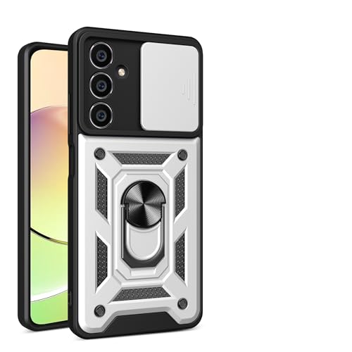 JayModCase Funda para Samsung Galaxy M54 Carcasa con Protección Militar Antigolpes, Cubierta de Cámara Deslizante y Soporte de Anillo Giratorio 360° Case for Samsung M54 - Plateado