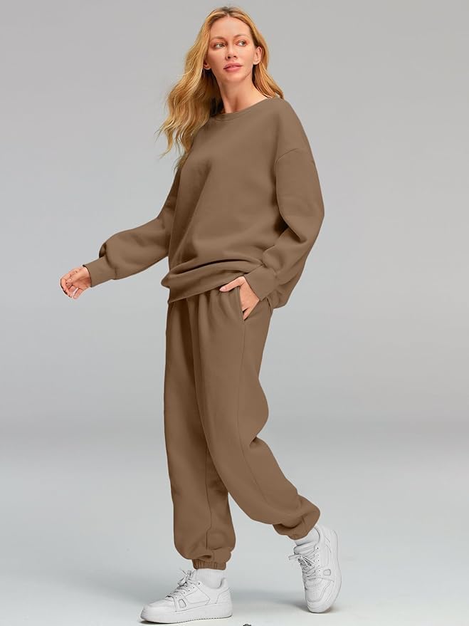 Image of Q - RIOUS Women Oversize Sweatshirt & Joggers Track Suit Co-ord Set, Black,Brown,Grey,(S-XL)