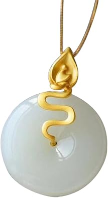 S925 Silver Gold-Plated with Natural Hetian White Jade Peaceful Buckle Auspicious Cloud Necklace Pendant1 Free Chain for Women Yoga Genuine
