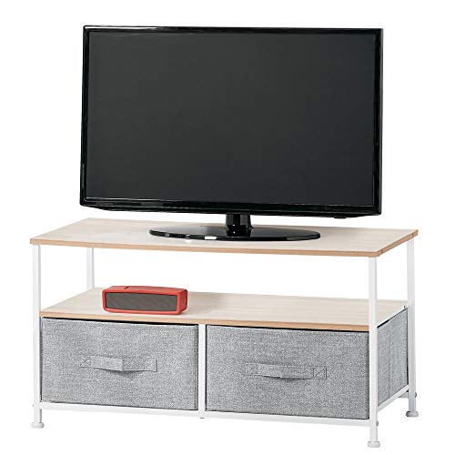 mDesign Fabric Storage TV Stand Organizer Unit - Sturdy Steel Frame, Wood Top
