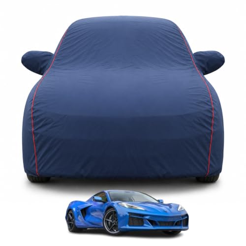 Image of Premium Car Cover for Chevrolet Sports Model | 100% Waterproof, UV & Dust Protection | Full Body Cover, Mirror & Antenna Pocket | Triple Stitched, Soft Inner Lining, Belt & Buckle (Navy Blue)