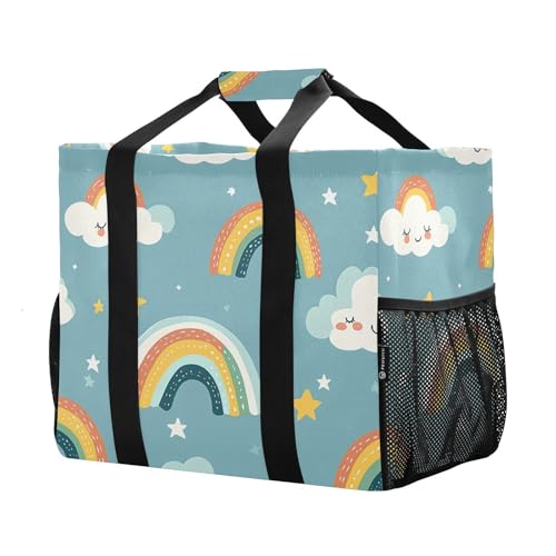 Colorful Rainbows Reusable Grocery Bags Large Tote Bag Waterproof Canvas Organizer for Beach Picnic Laundry Travel2
