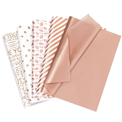 Image of Larcenciel Valentine's Day Tissue Paper, 50 Sheets Metallic Rose Gold Tissue Paper for Gift Bags & Gift Wrapping, Glitter Gift Tissue Paper Bulk, Pretty Gift Wraps for Birthday,9.7x13.8