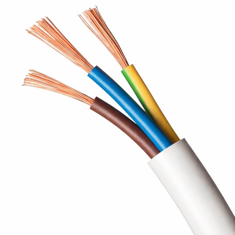 3183Y White 3 Core Flexible Cable – PVC Insulated Mains Flex (3G Electrical Flex, Cut Length) 0.75mm