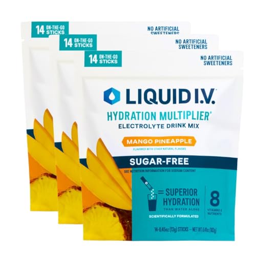 Image of Liquid I.V. Sugar Free Hydration Electrolytes, Mango Pineapple, 42 Count | Scientifically Formulated | Clinically Proven Hydration | Zero Sugar | No Artificial Sweeteners | Non-GMO | Powder Drink Mix