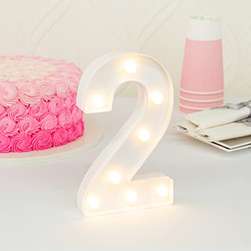 Image of Restaurantware Illumify 7.1 x 1.2 x 8.7 Inch Light Up Number 1 Durable Marquee LED Light - Number 2 Touchproof White Plastic Party Light Keyhole Slot For Parties Weddings Or Special Events