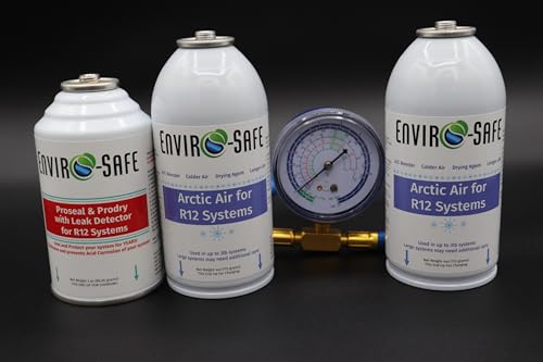 Generic Arctic Air for R12, Proseal, Prodry with Leak Detector kit w/Brass Charging Gauge (3 Can Kit), ES12AH3