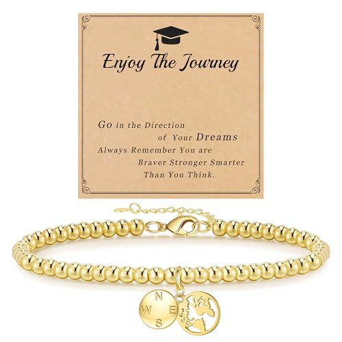 Image of JSJOY Graduation Bracelets Silver Dainty Gold Beaded Compass Bracelets College Graduation Gifts for Her Inspirational Gifts for Women Jewelry