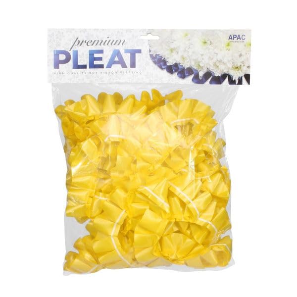 Easy Pleat Tribute Ribbon - Waterproof Poly Ribbon - Pre-Pleated Edging for Floral Tributes, Crafts & Decoration - 10m or 30m Length, 50mm Wide (Yellow, 50mm x 10m)