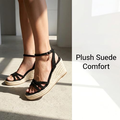 Image of Dressy Open Toe Sandals Platform Wedge Sandals with Cushioned Insole and Ankle Strap Buckle,Strappy Espadrille Wedge Sandals for Women Comfortable Summer