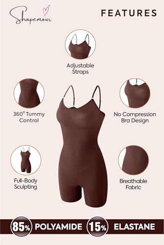 Image of SHAPEMOUR Mid Thigh Bodysuit Bodyshaper, Sculpting Design Shapewear for Women, Body Shaper with Silicone Grip, No Steel Bones for All Day Comfort, Smooth and Seamless Fit