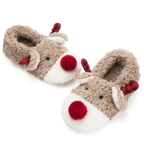 Image of Cozylook Cute Animal Slippers for Women and Kids Fuzzy Non Slip Soft Sole | Warm plush lining, gripper dots, playful animal details, machine wash cold, toddlers teens and adult women, indoor use