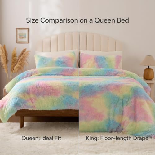 Image of BEDELITE Multi Pink Fluffy Comforter Set King, Fuzzy Faux Fur Comforter | Warm Fleece Shaggy Bedding for Winter, Soft & Cozy Plush Bed Set with 2 Pillowcases