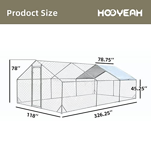 Large Metal Chicken Run Walk-in Poultry Cage Spire-Shaped Chicken Coop with Waterproof and Anti-Ultraviolet Cover for Outside,Backyard and Farm,19.6\' L x 9.8\' W x 6.4\' H