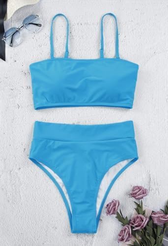 Pink Queen Women's High Waist Bikini Set Removable Strap Bandeau Two Piece Swimsuit Bathing Suit - Image 6