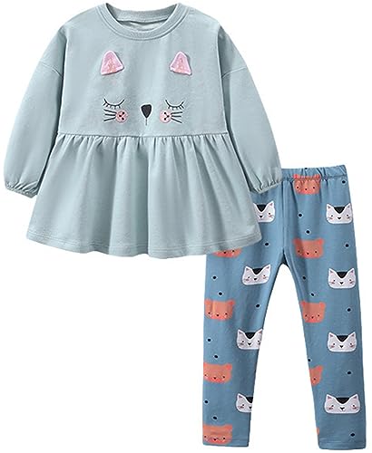 Image of Little Girls Unicorn Outfits 2 Piece Kids Ruffle Sleeve Sweatshirt + Leggings Fall Leopard Clothing Sets 2-10 Years