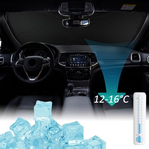 Image of Foldable Windshield Sun Shade for 2014-2025 Jeep Grand Cherokee SUV | Laredo Limited Trailhawk Overland Altitude Summit Sunshade Sun Visor Protector Blocks UV Rays Keep Your Car Cooler
