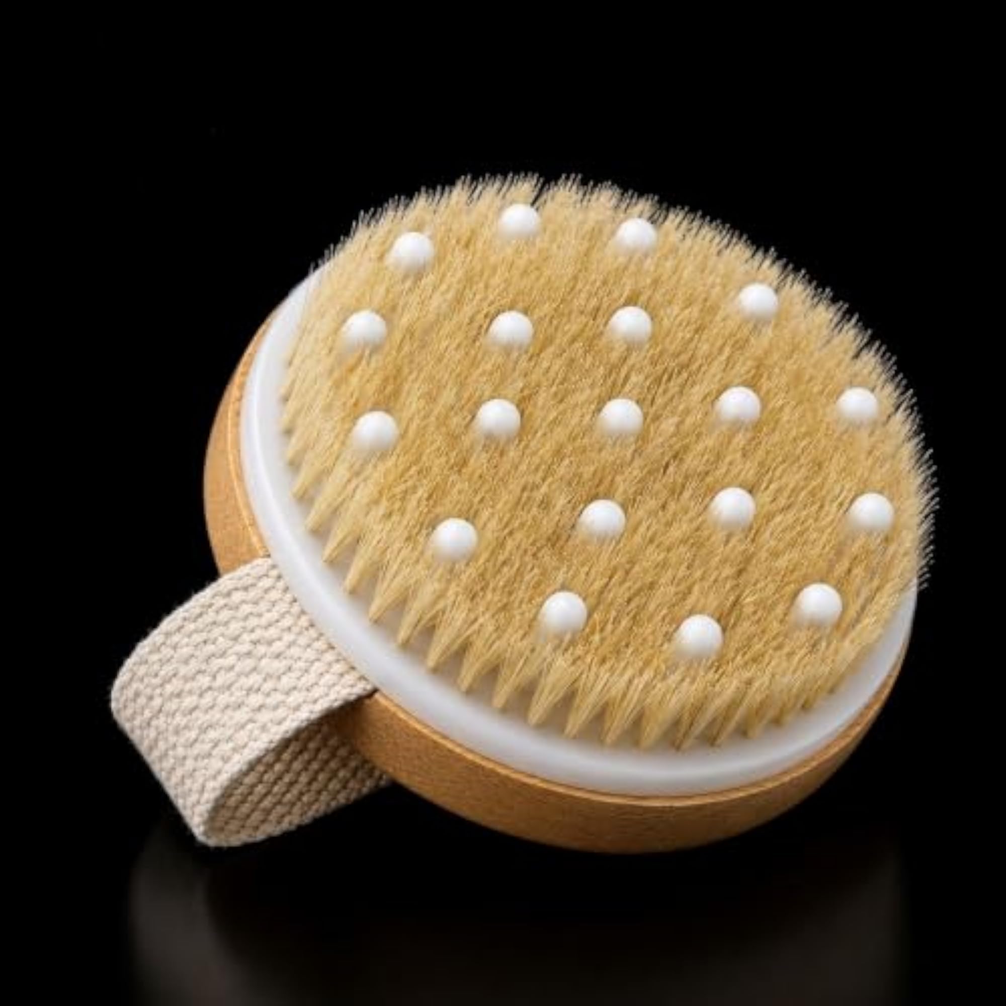 Wooden Round Bath Brush with Natural Bristles, Exfoliating
