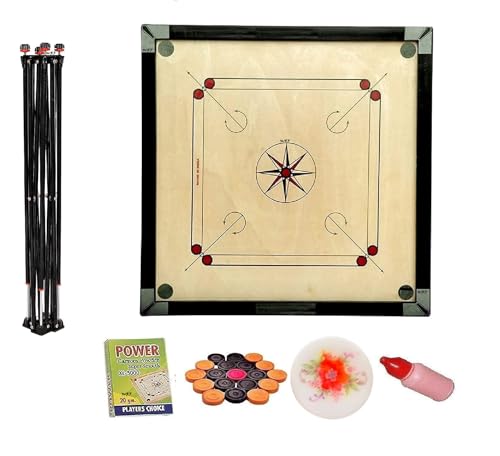Image of WRF Superior Matte Finish Practice Carrom Board for Serious Professional Practice with Coins Striker and Powder Black New(32inch Carrom with Stand CS-04)