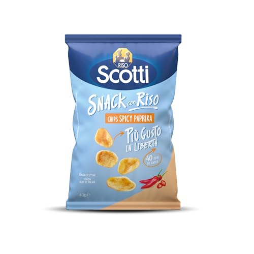 Riso Scotti Chips di Riso Spicy Paprika Snack con Riso, Senza Glutine, Senza Olio di Palma, 40g