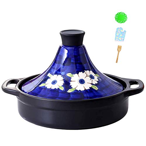 AMYZ Lead Free Cooking TagineMoroccan Ceramic Pots for Cooking and Stew Casserole Slow CookerTajine Cooking Pot with Cone-Shaped Lid-Blue 23cm