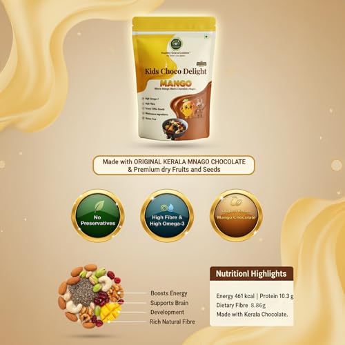 Image of HealthyCrave Cuisine Kids Choco Delight Mango | Mango Chocolate with Dry Fruits & Seeds | No Preservatives | School Tiffin Snack for Kids | 100g